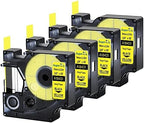 USUPERINK 4 Pack Compatible for Dymo 18431 Black on Yellow 9mm 3/8'' x 5.5m 18' Permanent Vinyl Label Tape Work with Rhino Pro 1000 3000 4200 5000 5200 6000 3M PL100 PL150 Industrial Label Makers by USUPERINK