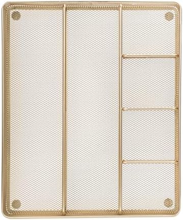 Annova Desk Top Organizer Tray for Office Organization - Metal Mesh - Storage Tray with Dividers for Pens, Desktop Accessories, Bathroom, Kitchen, Makeup and Office Supplies (Large, Gold) - Image 3