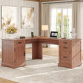 Whalefall 67'' Farmhouse L-Shaped Desk with Drawers for Home Office, Brown by Whalefall