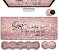 Large Mouse Pad, Desk Mat, Keyboard Pad+ Ergonomic Keyboard Wrist Rest Set,Extended Laptop Protector Writing Mat for Home Office Desktop, Psalm 46:5 Pink Gaming Mouse Pad Office Desk Pad Wrist Rest by FDHHKJUKO