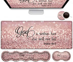 Large Mouse Pad, Desk Mat, Keyboard Pad+ Ergonomic Keyboard Wrist Rest Set,Extended Laptop Protector Writing Mat for Home Office Desktop, Psalm 46:5 Pink Gaming Mouse Pad Office Desk Pad Wrist Rest by FDHHKJUKO