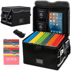File Box with Lock,Multi-Layer Fireproof Document Box Collapsible File Storage Organizer with Pockets/Handle,Large Portable Home Office Filing Safe for Hanging Letter/Legal Size Folders,Black by Unknown