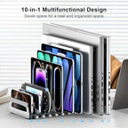 Elestoria 10-Slot Vertical Laptop Stand & Holder – Adjustable Aluminum Laptop Stand Vertical for Desk Fits 10 Devices, MacBook & Gaming Laptops (Up to 17.3”) – Space Saving Laptop Storage Rack - Grey - Image 2
