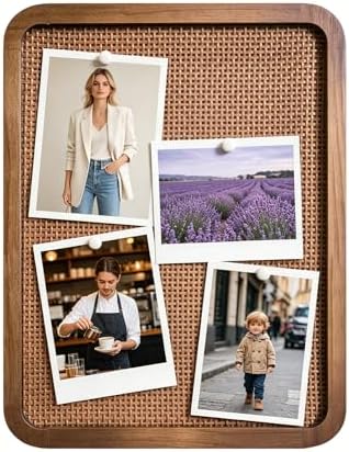 Boho Bulletin Board for Wall, 13" x 17" Aesthetic Rattan Cork Board with Wooden Frame, Decorative Pin Board for Photos, Notes & Vision Boards,Wall Organizer for Bedroom, Dorm & Office by Unknown