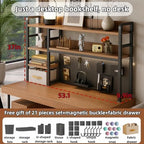 Desktop Bookshelf, pegboard Storage and Organization Rack, Dorm Desk Shelf, Desk Hutch, Desktop Storage for Office, Study, Student Display Rack,Desktop Shelves (Black+Walnut 53.1" Lx9.9 Wx37 H) - Image 2