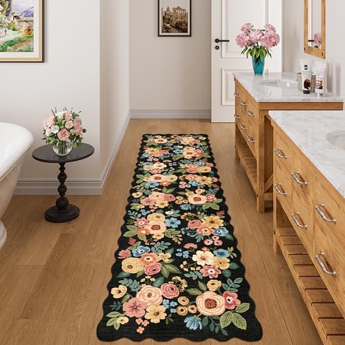 DUKINO 2x7 Runner Rug for Hallway, Floral Washable Rug for Kitchen, Black - Image 5