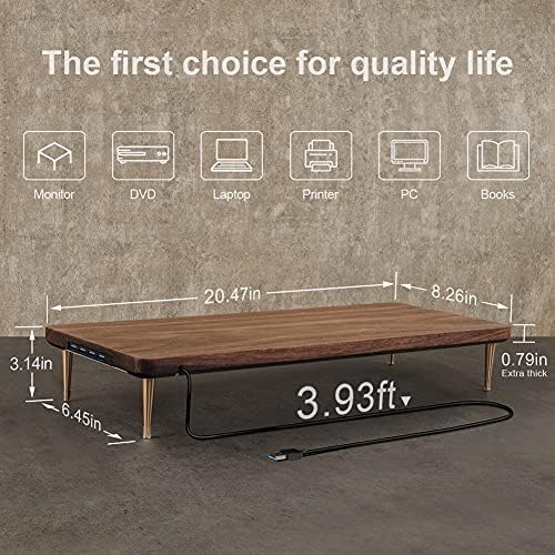 Monitor Stand with 4 USB Ports Walnut Wood Riser for iMac Laptop Computer Monitor – A Sturdy Computer Stand to Elevate Your Screen and Reduce Eye Strain and Maintain Body Position - Image 4