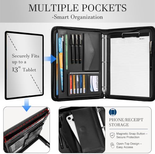 Leathario Portfolio Binder, Padfolio Organizer, 3 Ring Binder with Zipper - Image 4
