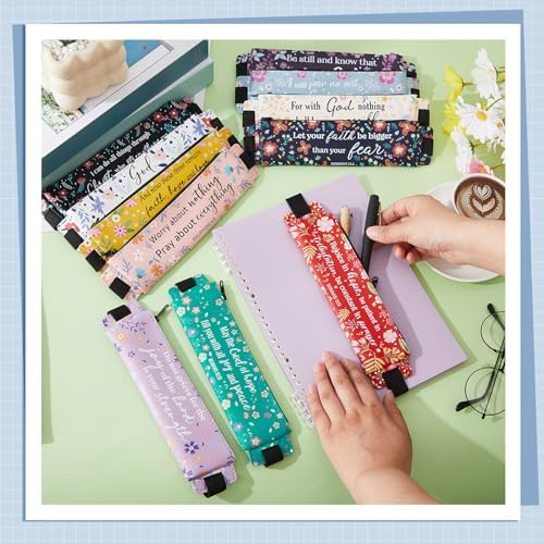 24 Pcs Elastic Pen Holder Notebook, PU Leather,Bible Verse - Image 4
