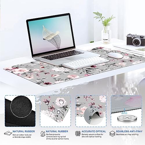 iCasso Desk Blotter for Workspace, Pink Floral 35.4"x15.7" Mousepad - Image 4
