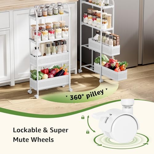 KINGRACK 4 Tier Slim Rolling Cart with Drawer, Metal Utility Storage Cart - Image 4