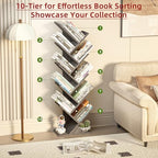 10 Tier Tree Book Shelf, Floor Standing Wood Bookshelf for Narrow Space - Image 5