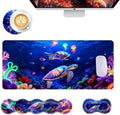 Mouse Pad,Large Desk Mat Set, 4in1 XL Mousepad + Keyboard Wrist Rest+Mouse Wrist Rest+Coaster with Ergonomic Desk Pad for Home Office Table Computer Cover -Neon Sea Turtles by Unknown