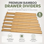 6 Pack Wood Drawer Dividers - Expandable Wooden Drawer Separators - Image 2