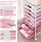 SYKIARIOL Rolling Cart with Drawers,Utility Cart with 8 Drawers,Rose Pink - Image 3