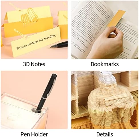 Teacher's Day Gift 3D Sticky Note Paper Card Craft Notepad Confucius Institute 3D Memo Pad, Kawaii Sticky Note Paper Carving Art Notepad with Pen Holder Bookmark - Image 5