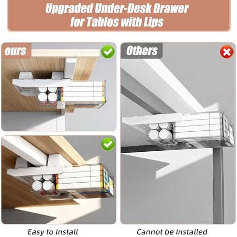 TooCust 2-Pack Under Desk Drawer for Desk with Frame & Beam, Fits Where Standard Drawers Can't, 52mm Heightened Slide Out Organizer, Dual Adhesive or Screw Mount, Clear PET Under Table Storage - Image 4