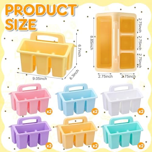 Qunclay 12 Pack Plastic Caddy with Handle Pastel Color 4 Compartment Classroom Caddies Organizer Protable Craft Storage Classroom Caddy Organization for Teachers Pencil Crayon Marker School Supplies - Image 2