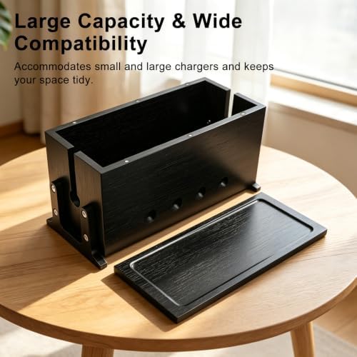 Large Wood Cable Management Box, Black Cord Organizer 14" - Image 5
