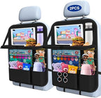 Car Backseat Organizer with Table Tray(2-Pack) 9 Storage Pockets Backseat Car Organizer and storage with Tablet Holder, Kick Mats Back Seat Cover for Kids family Road Trip Essentials Travel by Oneyus