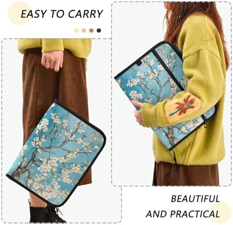13 Pockets Expanding File Folder with Zipper Closure, Van Gogh Art Japanese Flower Accordion File Folder with Sticky Labels, Letter Size A4 Papers Expandable File Document Organizer - Image 4