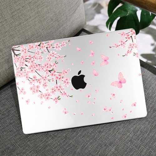 MEEgoodo for MacBook Air 13.3 inch Case 2021 2020 2019 2018 A2337 M1 A2179 A1932, Laptop Shell with Keyboard Webcam Cover & Trackpad Film & Type C Adapter for MacBook Air M1, Cherry Blossoms - Image 5