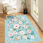 DUKINO 4x6 Area Rug, Floral Washable Rug Non Slip Office Chair Mat, Teal by DUKINO
