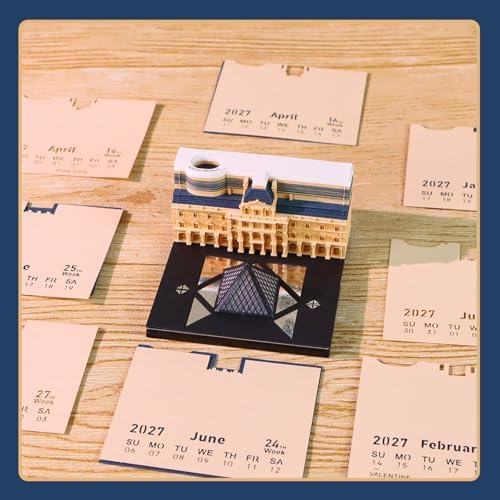 3D Calendar 2027 with LED Lights,Time Piece Calendar 2027,The Louvre 3D Memo Pad,Tear Away Calendars,Sculpture Desk Calendars,3D Art Notepad Calendars,Christmas Gift,New Year Gift (The Louvre) - Image 3
