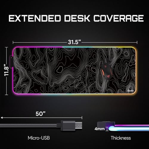 Gerlos RGB Gaming Mouse Pad, Large LED Desk Mat for Gamer, 31.5" x 11.8" - Image 3