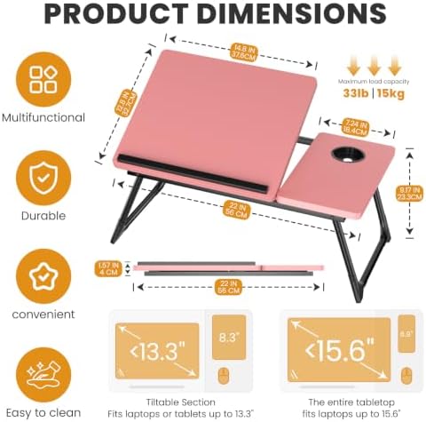 Laptop Bed Desk, 5-Angle Adjustable Bed Laptop Table with Cup Holder - Image 2