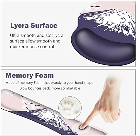 ARTSO Large Mouse Pad Set Ergonomic Keyboard Wrist Rest Support, Memory Foam Gel Wrist Pad, Non-Slip Extended Desk Mat Protector, Pink Sakura Fuji Mountain - Image 3