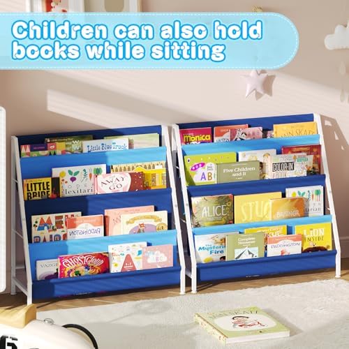 Aokitsink Kid Bookshelf for Kids Rooms, 4-Tier Blue Montessori Bookshelf,Toddler Children Bookshelf,Metal Kid's Book Storage Organizer for Boys Room Furniture Playroom Kindergarten - Image 4