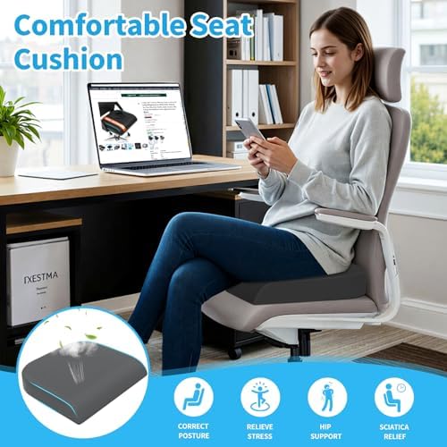 TranquilRelax 2XL Memory Foam Seat Cushion for Office Chair, 3.7-Inch, Gray - Image 7