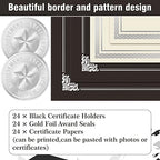 Epakh 72 Pcs Certificate Kit Includes 24 Certificate Holders and 24 Papers 24 Foil Award Seals Stickers Diploma Covers Graduation Competition Supplies(Black, Silver) - Image 3