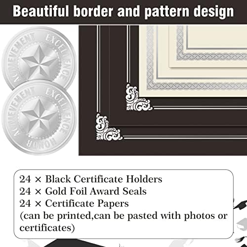 Epakh 72 Pcs Certificate Kit Includes 24 Certificate Holders and 24 Papers 24 Foil Award Seals Stickers Diploma Covers Graduation Competition Supplies(Black, Silver) - Image 3