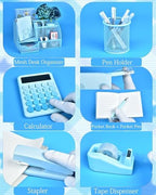 23pc Blue Desk Accessories and Organizers with Mesh Organizer Stapler Tape Dispenser Calculator and a Lot of Office Purple Office Supplies Beautifully Presented in a Gift Box - Image 4