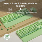 Wireless Keyboard and Mouse Combo, Magnetic Soft-Touch Wrist Rest, Round Keycaps, Full-Size Retro Typewriter Keyboard, 2-Stage Tilt Legs, Auto Sleep, 2.4GHz Cordless for Windows PC (Green Ombre) - Image 4