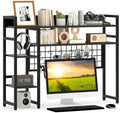 GIANTEX Desktop Bookshelf, 37" Desk Shelf for Up to 32" Computer Monitors, 4 Tier Desktop Display Shelves with Grid Panel, 6 Movable Hooks, Anti-tip Device, Desk Hutch for Home Office Dorm (Black) by Giantex