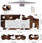 4 in 1 Ergonomic Keyboard Wrist Rest & Mouse Pad Wrist Rest Set, Large XXL Gaming Desk Mat 31.5"x 11.8" with Non-Slip Base, Memory Foam for Home Office Study Gaming, Brown Black Cow Print - Image 2