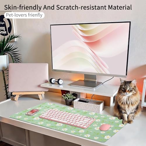 Watercolor Daisy Office Desk Mat 31.5" x 15.7" Desktop Mat PU Leather Large Mouse Pad White Mousepad Non-Slip Table Mat for Girls, Women, Home, Work, Computer, and Gaming - Image 5