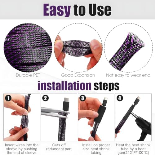 Tatuo 151 ft Braided Cable Sleeve Expandable Wire Sheathing(Purple) - Image 3