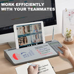 Small Glass Desktop Whiteboard Dry-Erase-Board - Computer Keyboard Stand with Calculator White Board Surface Pad with Drawer, Desk Organizers with Accessories for Office, Home, School Supplies - Grey - Image 2