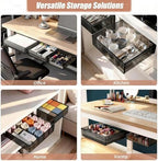 3 Pack Under Desk Drawer Slide Out Storage Organizer, Transparent Black Hidden Desktop Drawer Attachment with 3 Sizes (S/M/L), Adhesive or Screw-Mount Table Tray for iPads, Journals & Desk Accessories - Image 3