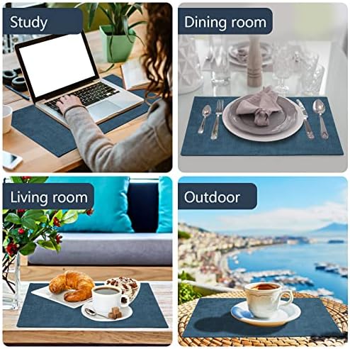 Faux Leather Placemats Set of 6,Heat Resistant Placemats for Dining Table, Easy Clean Non-Slip Place Mats, Waterproof Stain Resistant Wipeable Washable PU Table Mats, (Navy Blue) - Image 6