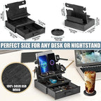 Black Wood Phone Docking Station for up to 3 Phones - Nightstand Organizer with Drawer for Valuables for Men & Women, Compatible With Apple Watch, Holds Phones, Tablets, Keys, Rings, Glasses, EDC - Image 5