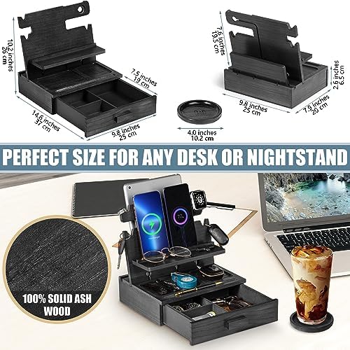 Black Wood Phone Docking Station for up to 3 Phones - Nightstand Organizer with Drawer for Valuables for Men & Women, Compatible With Apple Watch, Holds Phones, Tablets, Keys, Rings, Glasses, EDC - Image 5
