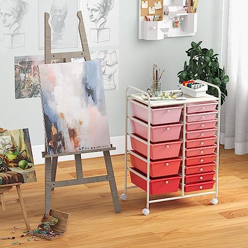 Giantex 15 Drawers Rolling Cart, Classroom Organizers, Storage Cart with Wheels, for Teacher Office Home School Supplies Tool Craft Art Paper - Image 4