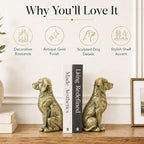 Antique Brass Dog Bookends Set of 2, Decorative Shelf Decor - Image 5