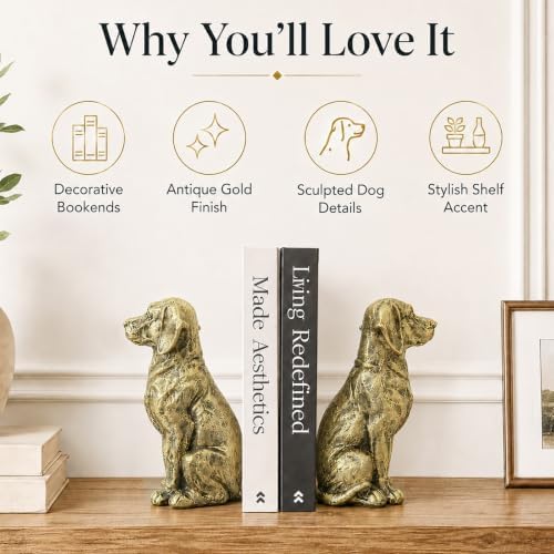 Antique Brass Dog Bookends Set of 2, Decorative Shelf Decor - Image 5