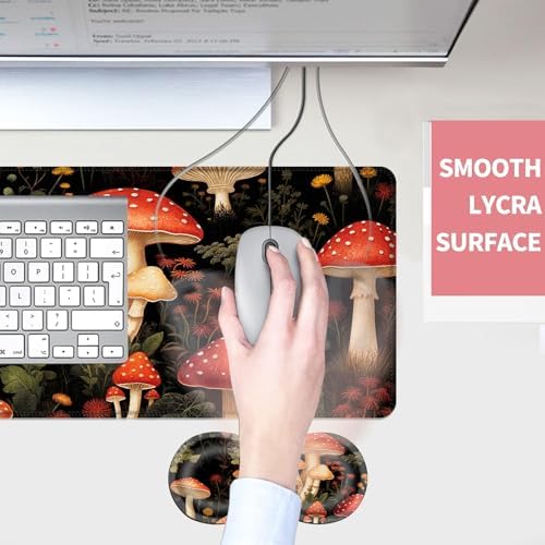 Mouse Pad,Large Desk Mat Set, 4in1 XL Mousepad + Keyboard Wrist Rest+Mouse Wrist Rest+Coaster with Ergonomic Desk Pad for Home Office Table Computer Cover -Mushrooms Woodland Botanical - Image 4